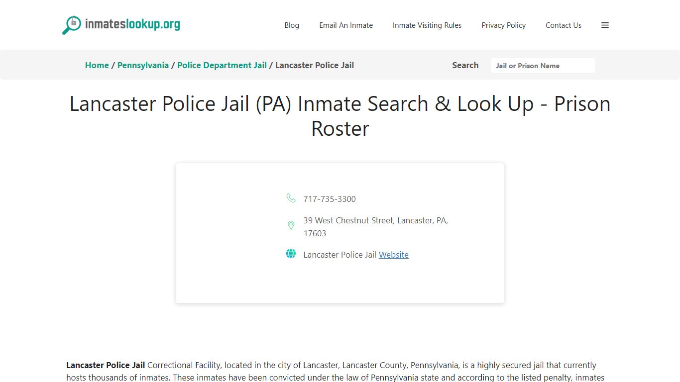 Lancaster Police Jail (PA) Inmate Search & Look Up - Inmates lookup